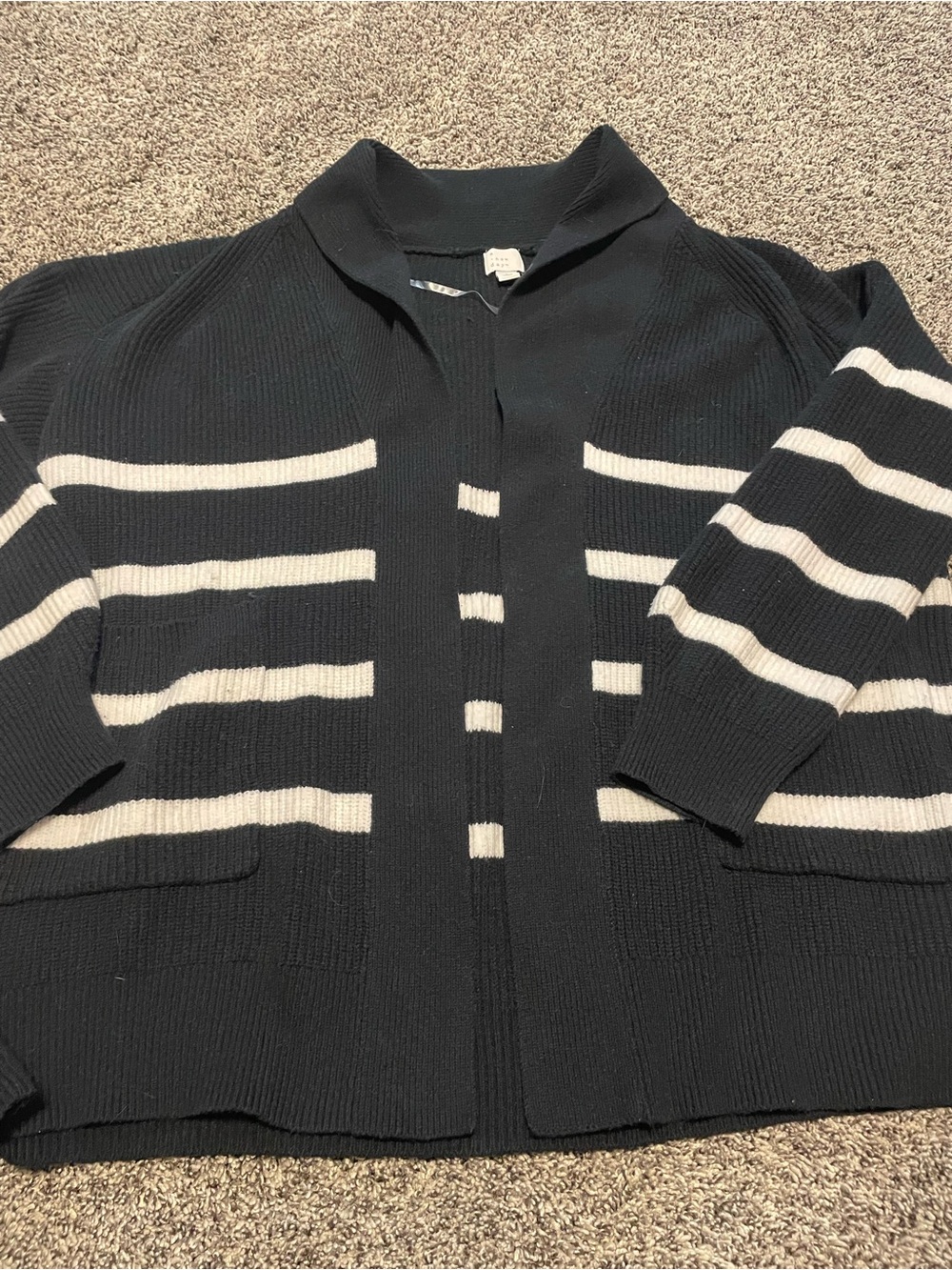 a new day Black and White Striped Open Front Knit Cardigan